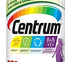 Centrum Multivitamin for Women, Multivitamin/Multimineral Supplement with Iron, Vitamin D3, B Vitamins and Antioxidant Vitamins C and E, Gluten Free, Non-GMO Ingredients – 250 Count